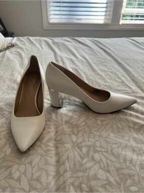Alfani White Pointed-Toe Block Heel Pumps